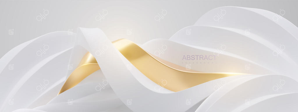 پس‌زمینه‌ی انتزاعی و شیک با مناظری آینده‌نگر از اشکال موج‌دار سفید و طلایی