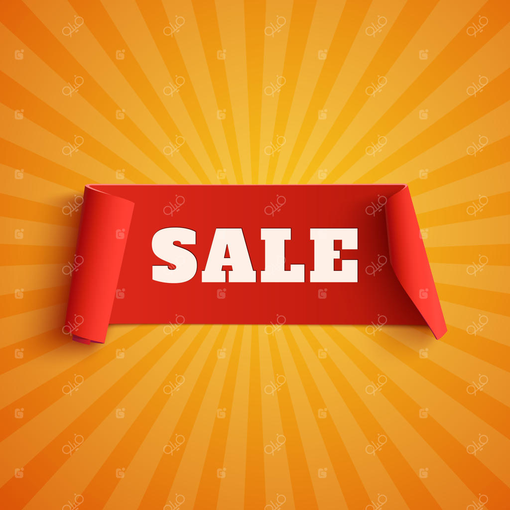 حراج: بنر قرمز بر روی زمینه نارنجی با درخشش نورها.