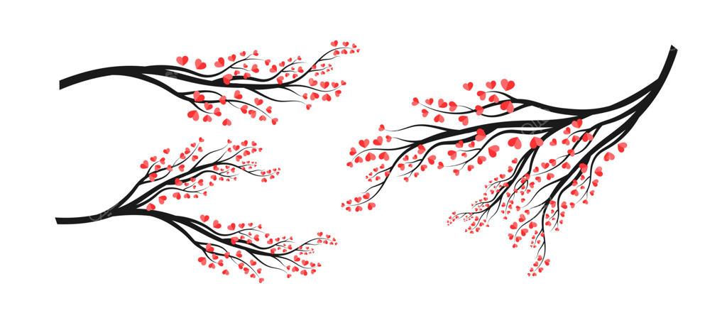 شاخه قلبی روز ولنتاین. عناصر تزئینی عشق برای طراحی کارت یا پوستر عروسی و ولنتاین. تصویرسازی وکتور قاب با برگ‌های قلبی‌شکل