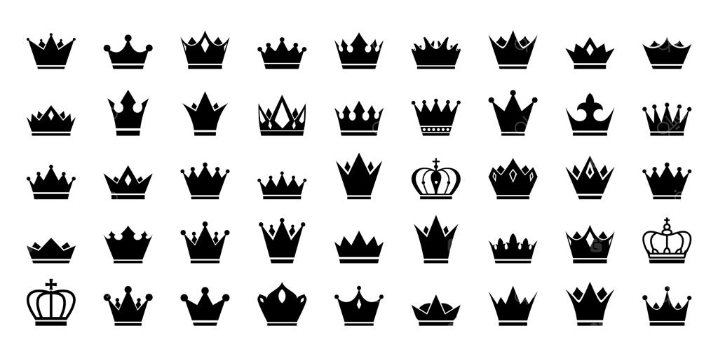 مجموعه بزرگ آیکون و طرح‌های وکتور تاج‌های سلطنتی با سبک وینتج، ایده‌آل برای برندینگ، لوگوهای لوکس و طراحی دیجیتال