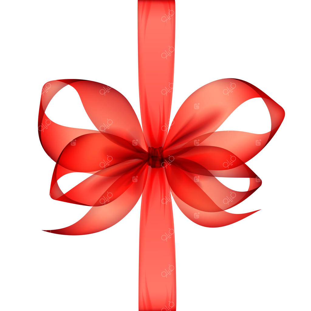 نمای نزدیک روبان و پاپیون قرمز شفاف از بالا به‌صورت مجزا.