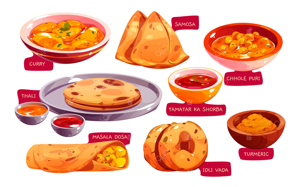مجموعه کارتون غذاهای هندی