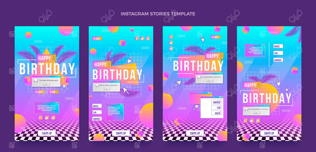 استوری‌های اینستاگرام تولد به سبک گرادینت رترو ویپورویو