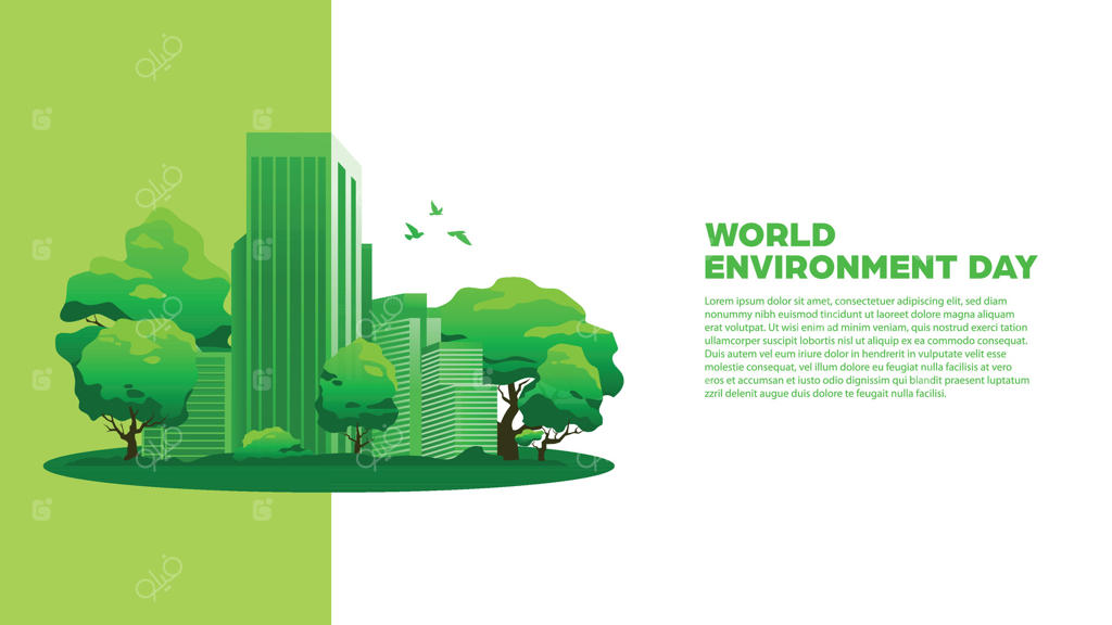 زمینه روز جهانی محیط زیست - ساخت چشم‌انداز شهری سبز و درختان، مناسب برای کمپین‌های محیط‌زیستی، پوسترها، محتوای آموزشی، تصاویر شبکه‌های اجتماعی و بنرهای وب
