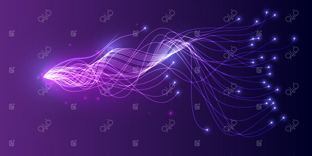 وکتور خطوط موج‌دار پویا و روان به رنگ‌های آبی و سبز در پس‌زمینه مشکی با مفهوم فناوری هوش مصنوعی، دیجیتال، ارتباطات، علوم و موسیقی