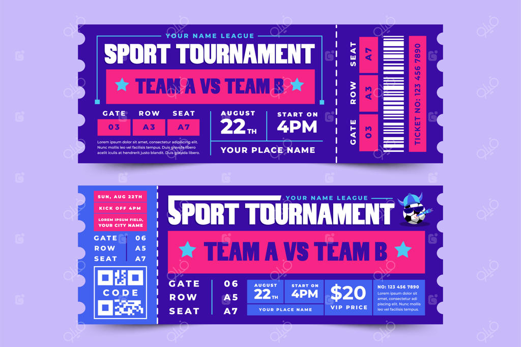 قالب طراحی بلیط وچرهای تورنمنت فوتبال - قابل شخصی‌سازی آسان