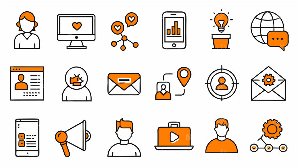 مجموعه آیکون‌های مرد و لپ‌تاپ با لوگوی آبی