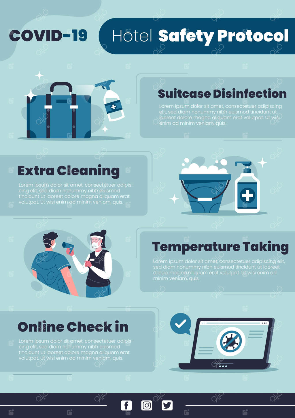 پوستر پیشگیری از ویروس کرونا برای هتل‌ها با طراحی شیک و مدرن