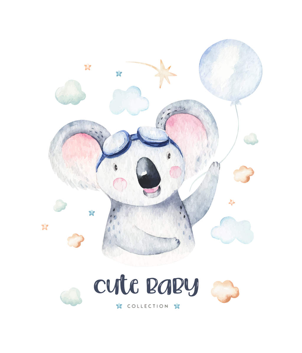 پوستر دوش نوزاد: مهمانی تولد کودک با تصویر آبرنگی فیل بامزه و حیوانات دیگر