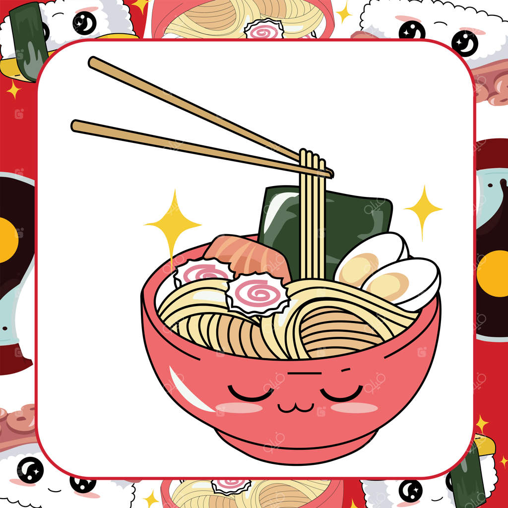 کارت آموزشی بامزه سوشی برای کودکان. تبلیغ غذای سنتی ژاپنی. تصویرسازی وکتور.