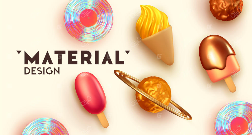 پس‌زمینه‌ای با بستنی: طراحی سه‌بعدی واقعی از اشیا. پوستر، بنر تابستانه، قالب وب. تصویرسازی وکتور