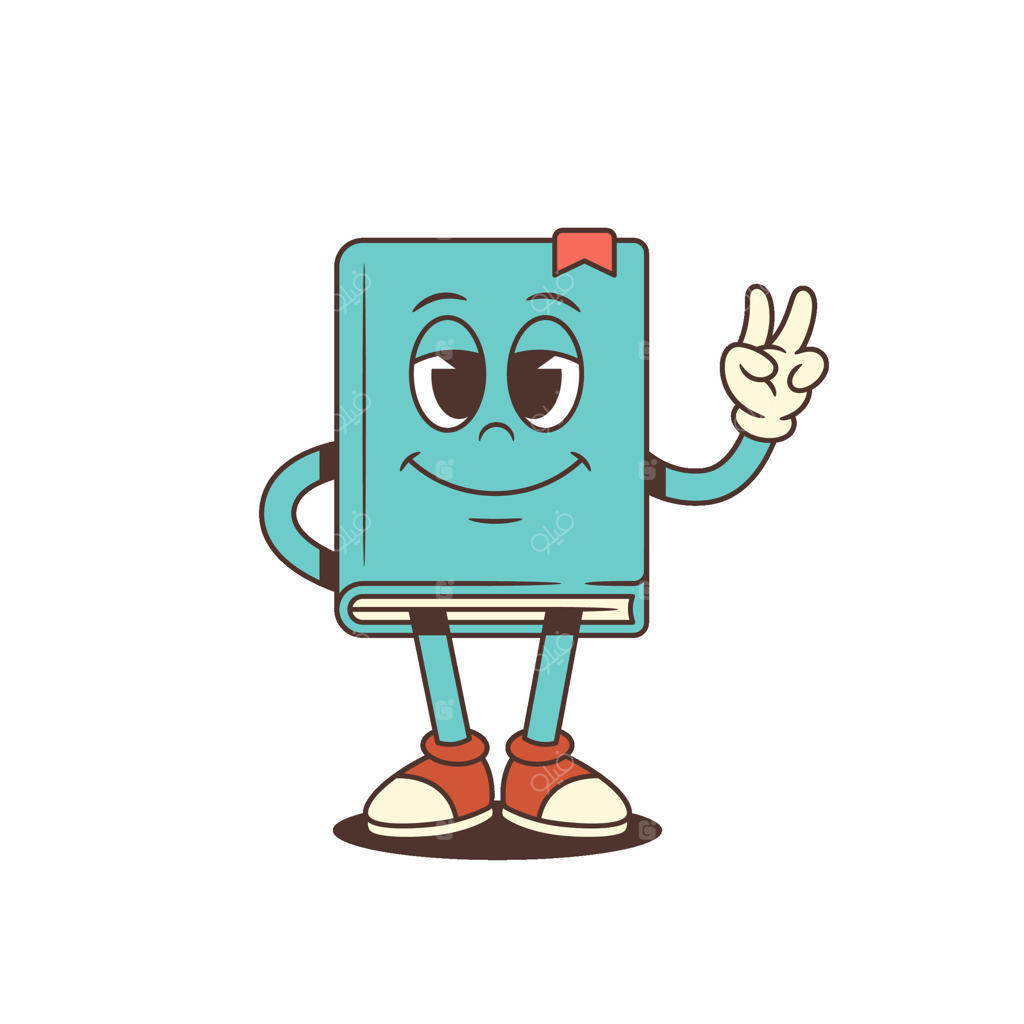 کتاب کارتونی آبی با ژست پیروزی و دست پشت خود - تصویرسازی