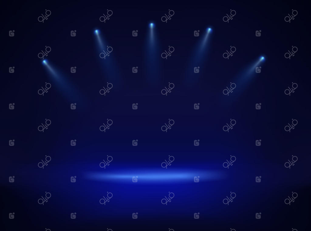 استودیوی تاریک و چهار پروژکتور آبی متمرکز بر مرکز