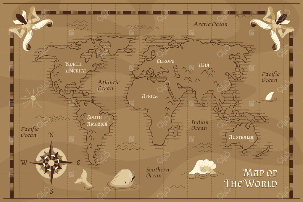 تصویر نقشه قدیمی جهان به صورت دست‌کشیده