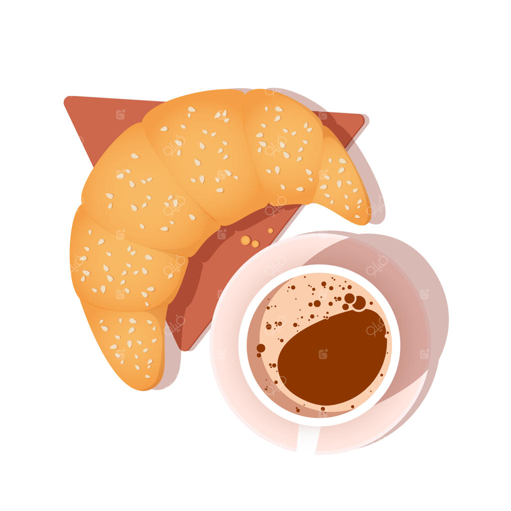 نمای بالا از فنجان قهوه و کروسانت