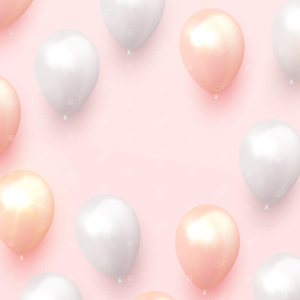 پس‌زمینه با بادکنک‌های هلیومی: طراحی جشن واقعی با رنگ‌های ملایم پاستلی و تصویرسازی وکتور سه‌بعدی.