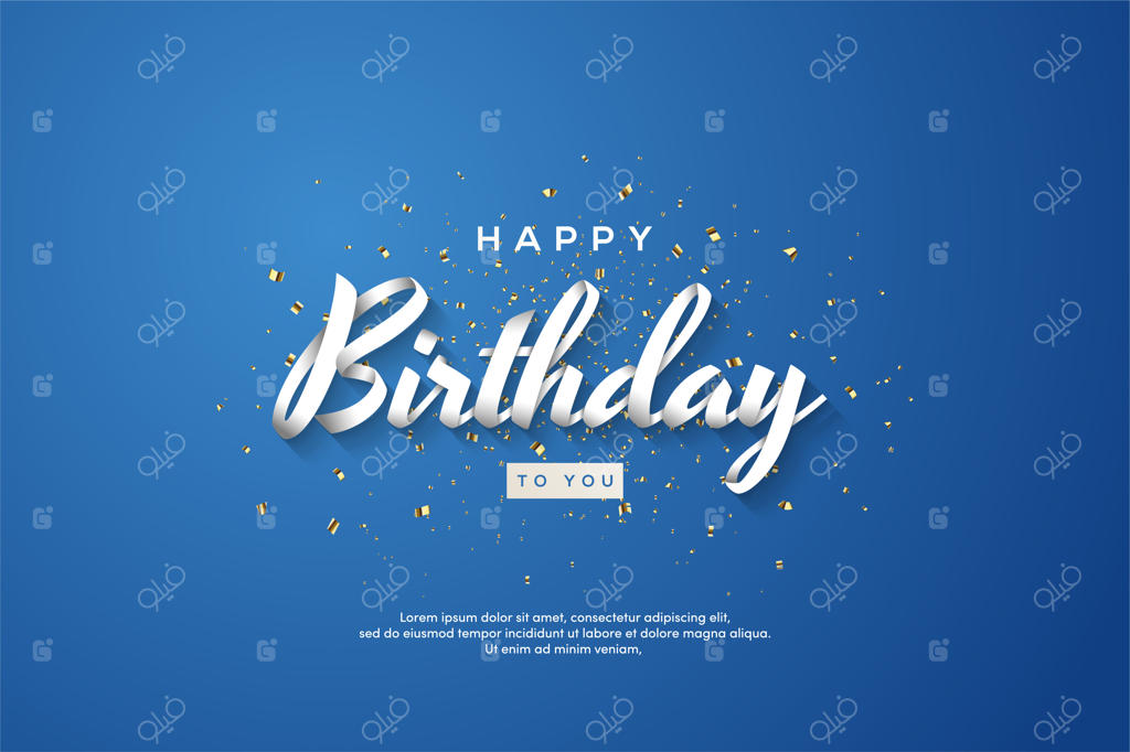 تصویر پس‌زمینه تولدت مبارک با نوشته سه‌بعدی سفید روی پس‌زمینه آبی.