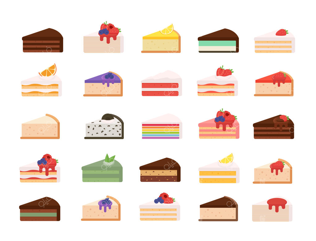 مجموعه‌ای از برش‌های مختلف کیک.