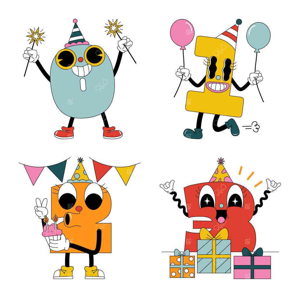 مجموعه استیکرهای تولد با اعداد اسیدی