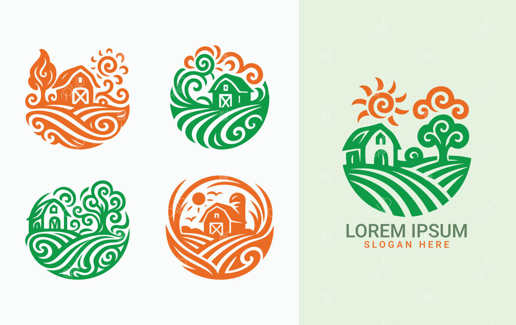 طرح‌های وکتور حرفه‌ای و هنری لوگوی مزرعه با رنگ‌های زنده