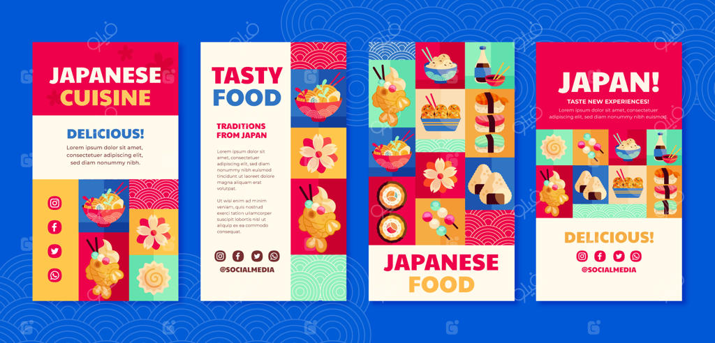 مجموعه استوری‌های اینستاگرام رستوران‌های ژاپنی به سبک تخت
