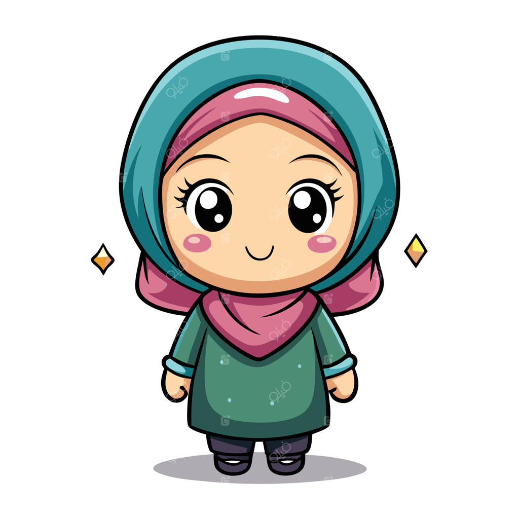 تصویر کارتونی دختر مسلمان با حجاب در پس‌زمینه سفید