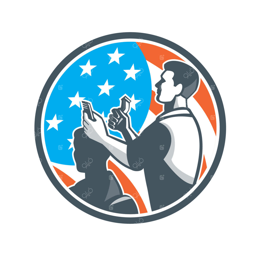 قیچی و شانه آرایشگری و برش پرچم آمریکا به سبک نوستالژی