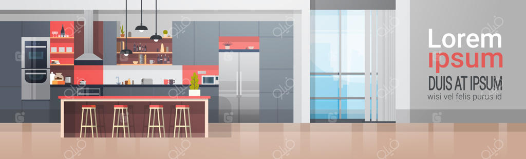 دکوراسیون آشپزخانه با مبلمان و وسایل مدرن - بنر افقی
