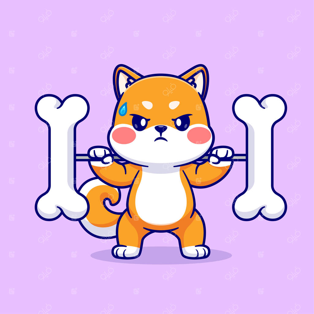 ایکن کاریکاتوری شبا اینو کوچولوی ورزشکار حین بلند کردن دمبل استخوانی