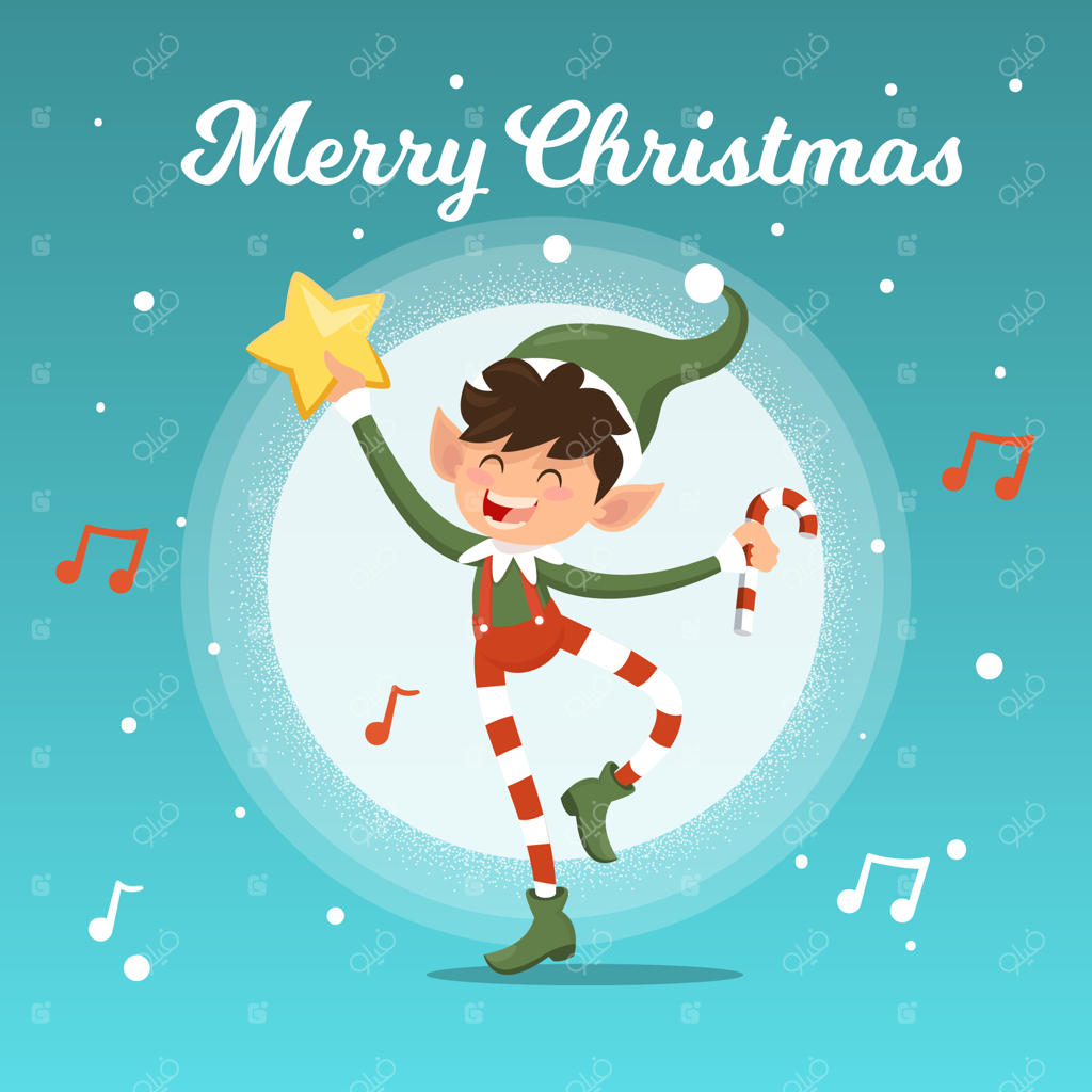 پس‌زمینه کریسمس با الف خوشحال