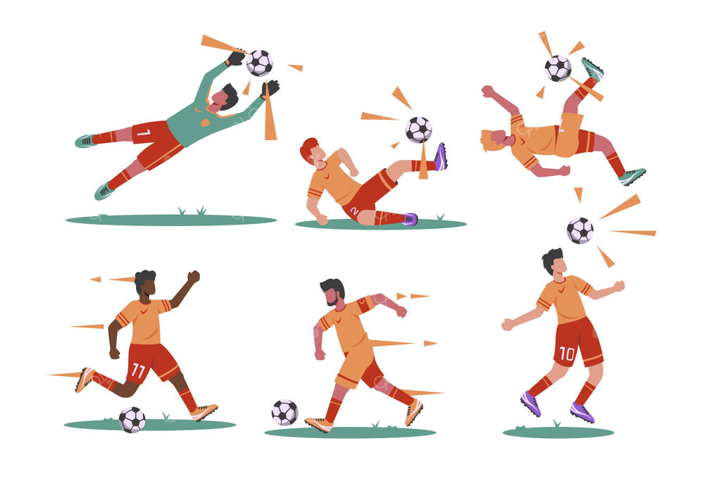 طراحی تصویرسازی بازیکنان فوتبال به سبک تخت