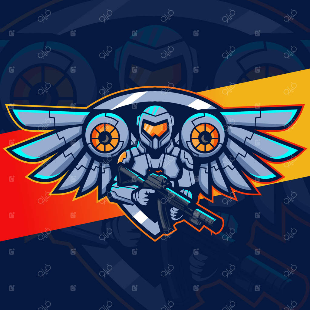 طراحی لوگوی اسپورت ربات فضانورد با بال‌ها