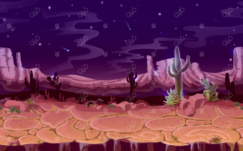 منظره بی‌نقص شب در صحرا. پس‌زمینه‌ای برای بازی کارتونی یا بنر