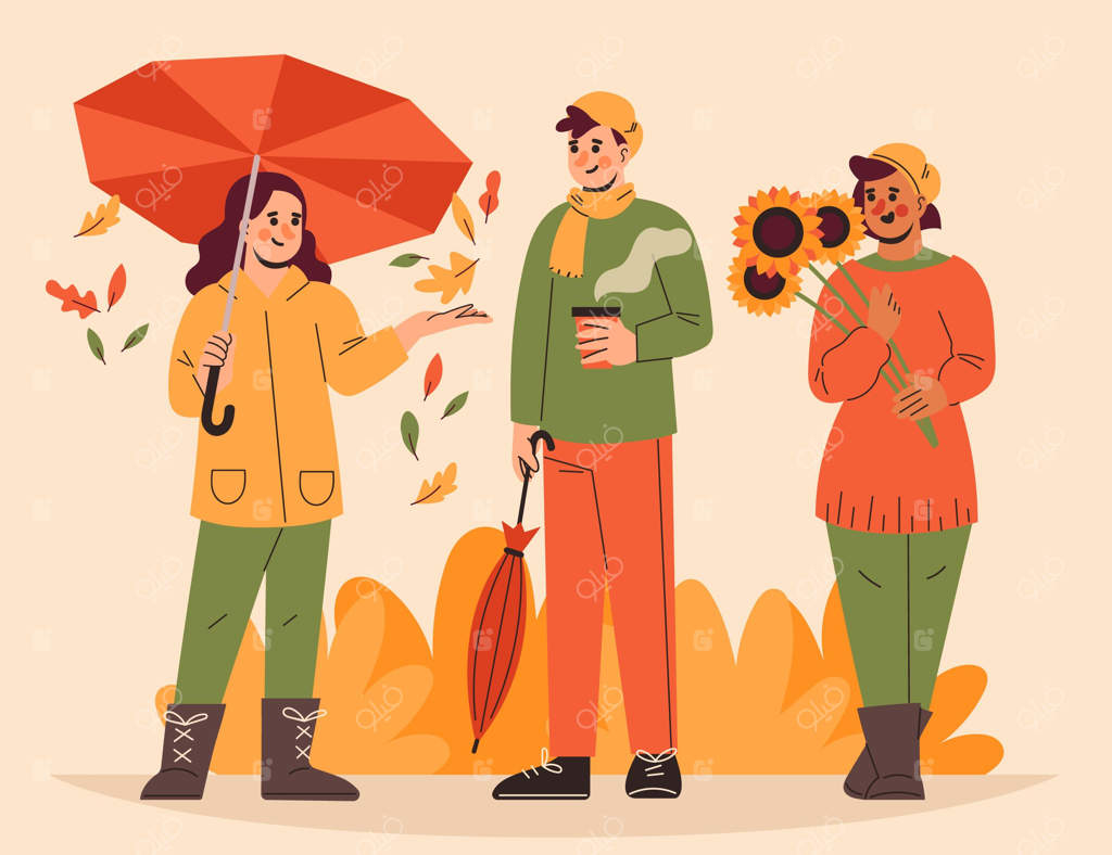 تصویرسازی افراد در پاییز به صورت دستی و ساده