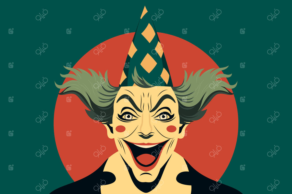 اول آوریل، روز خنده. شخصیت بامزه و خندان، تصویرسازی دلقک با کلاه جشن مناسب برای بنر، پس‌زمینه یا کارت تبریک