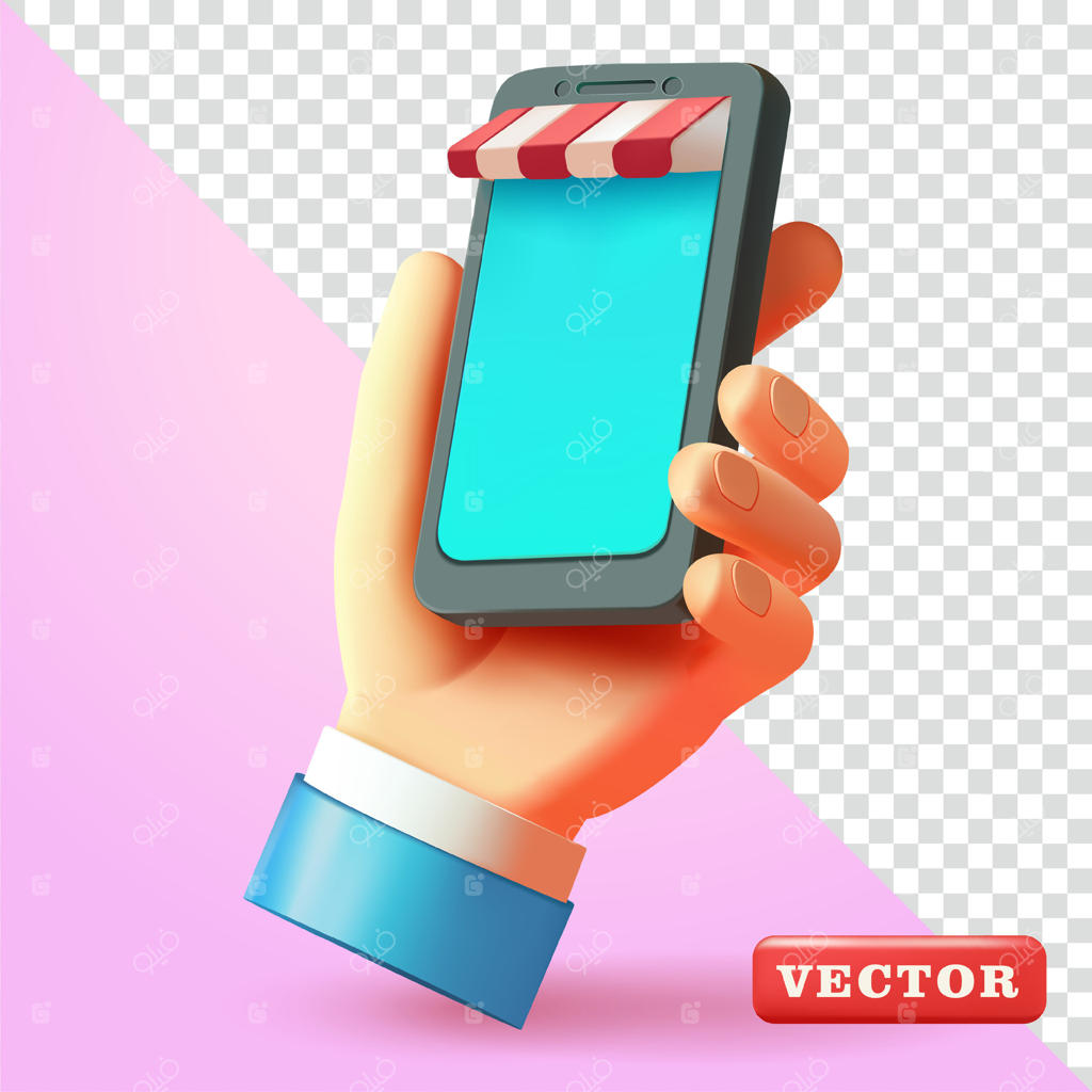 دست در حال گرفتن گوشی هوشمند برای خرید، سه‌بعدی. مناسب برای عناصر تجاری و طراحی