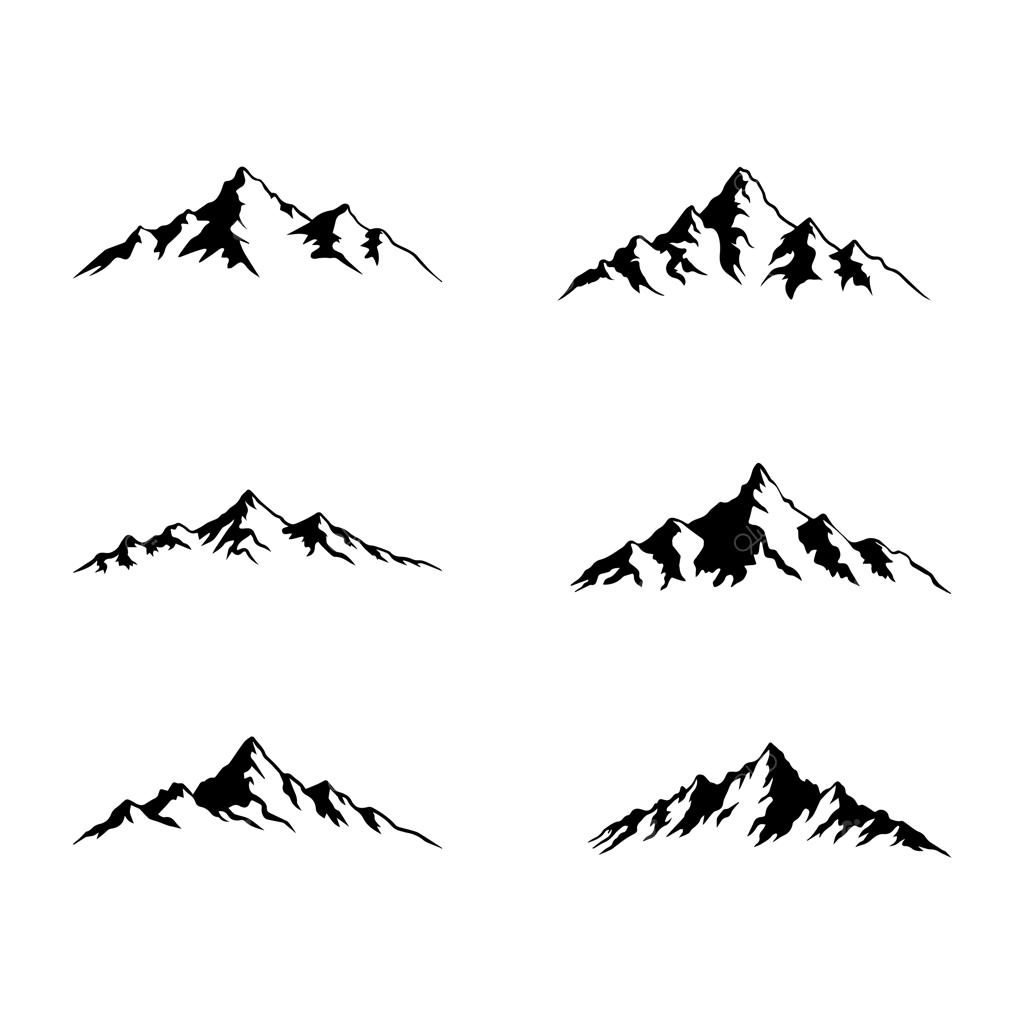 طراحی سیاه و سفید کوه با تصاویر متعددی از کوه‌ها