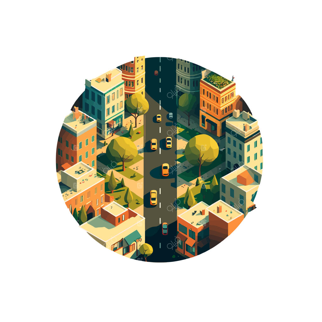 نماد ساختمان‌های شهر هوشمند: تصویر سازی شهر با سبک وکتور تخت