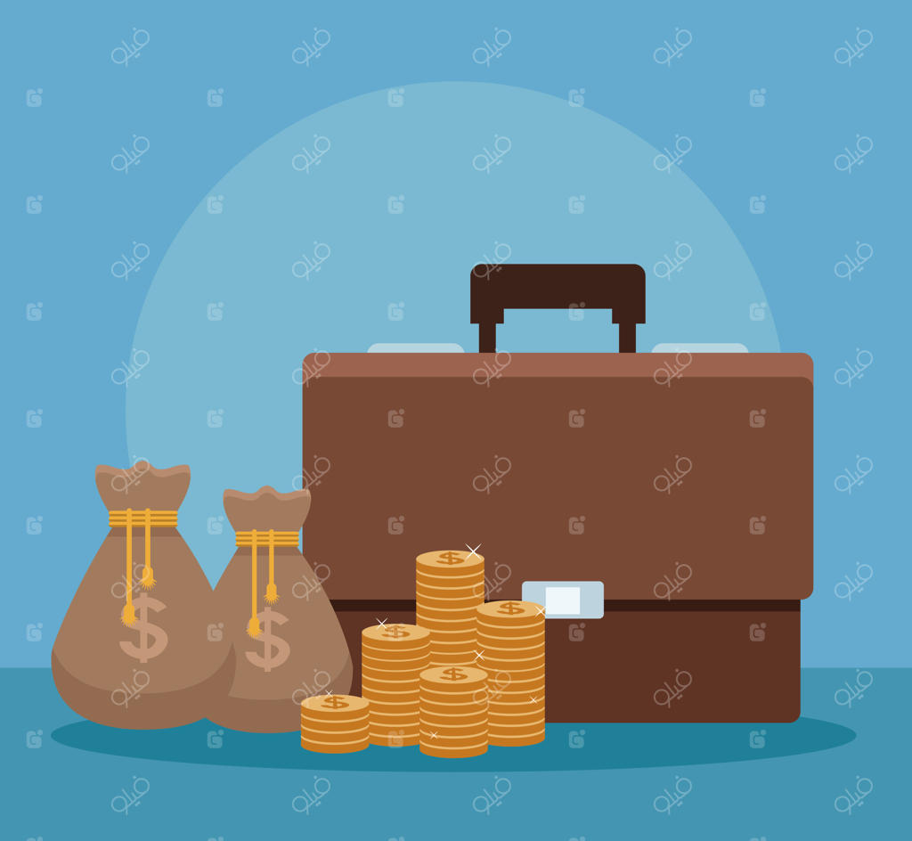 کیف کسب و کار و کیسه‌های پول پر از سکه