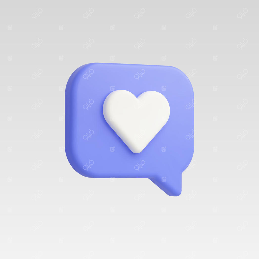 آیکون سه‌بعدی واقع‌گرایانه قلب پیام، بنفش