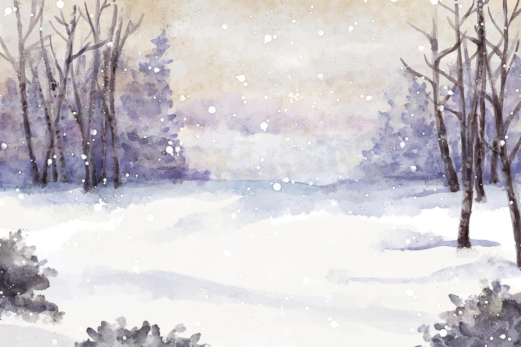 منظره زمستانی آبرنگ