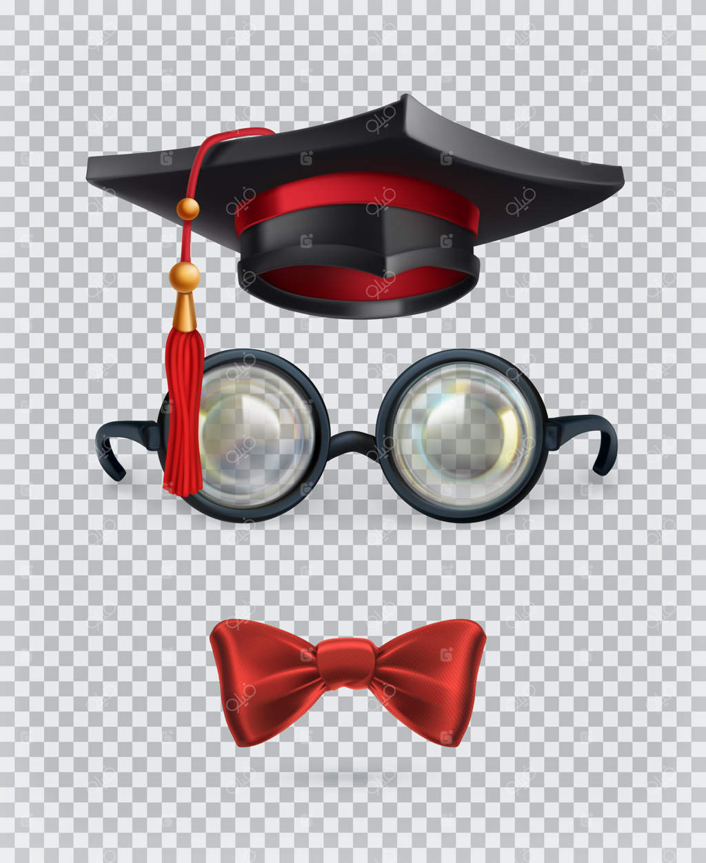 کلاه فارغ‌التحصیلی، تخته‌پاره، عینک و پاپیون