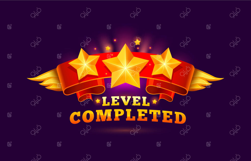 آیکون پایان مرحله بازی با ستاره‌های طلایی درخشان