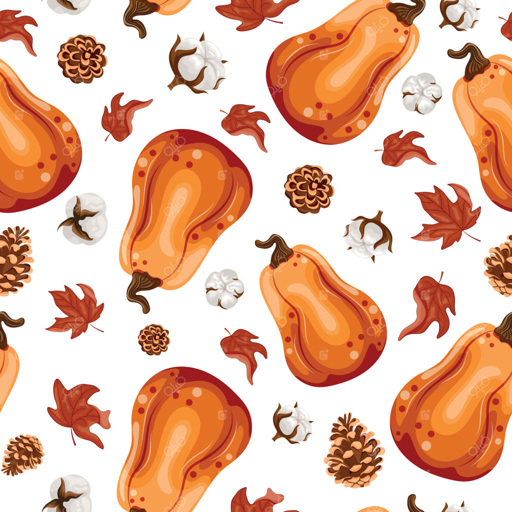 پترن زنده پاییزی با کدو و برگ‌ها - پرو وکتور