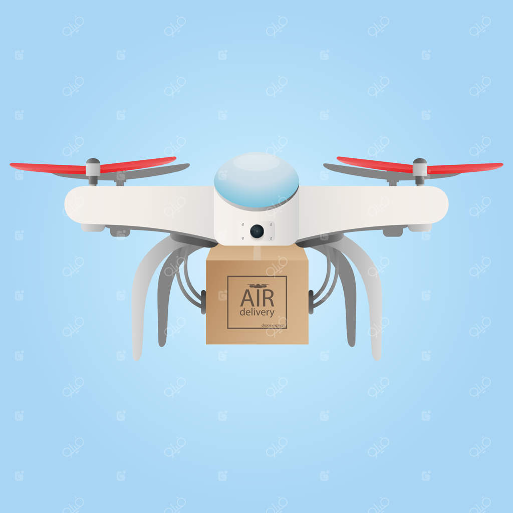خدمات لجستیک و تحویل با پهپاد: آیکون پهپاد با جعبه