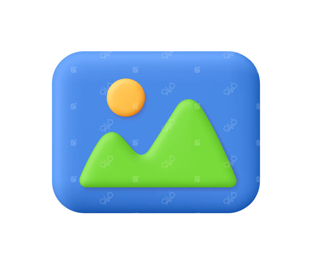 تصویر، عکس، فایل گالری jpg. منظره کوه‌ها و خورشید. آیکون سه‌بعدی. سبک کارتونی و مینیمال.