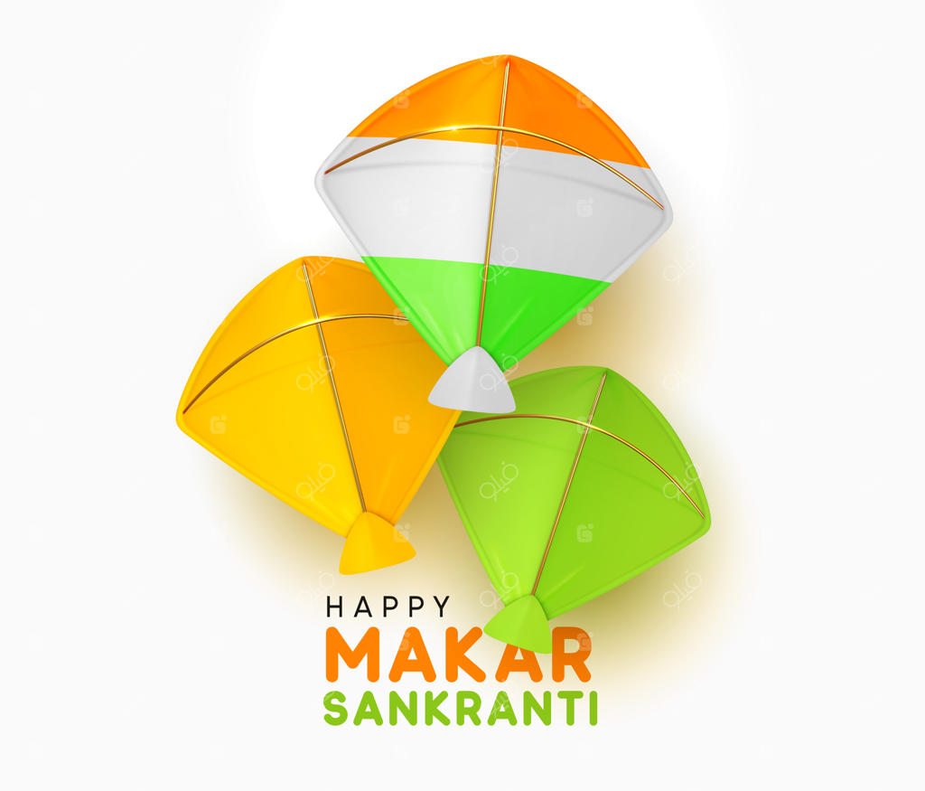 پس‌زمینه جشنواره مکارا سانکرانتی: طراحی تعطیلات با بادبادک‌های واقعی.  وکتور تصویری