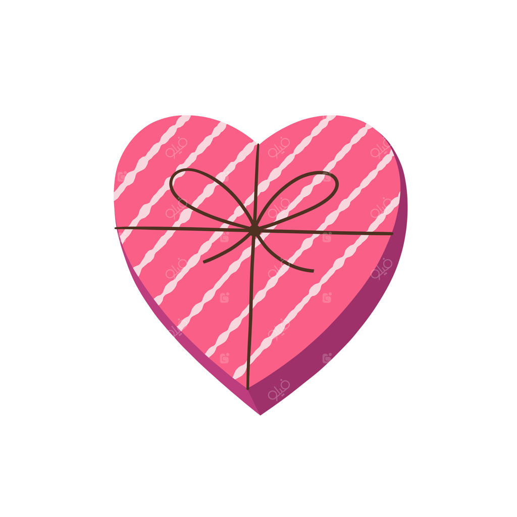 جعبه هدیه قلبی بسته: جعبه راه‌راه صورتی برای هدیه یا شکلات. هنر روز ولنتاین