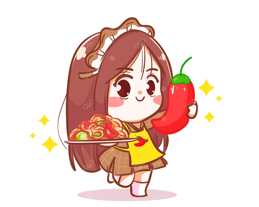 دختر با سالاد پاپایا - کاراکتر لوگو هنر کارتونی