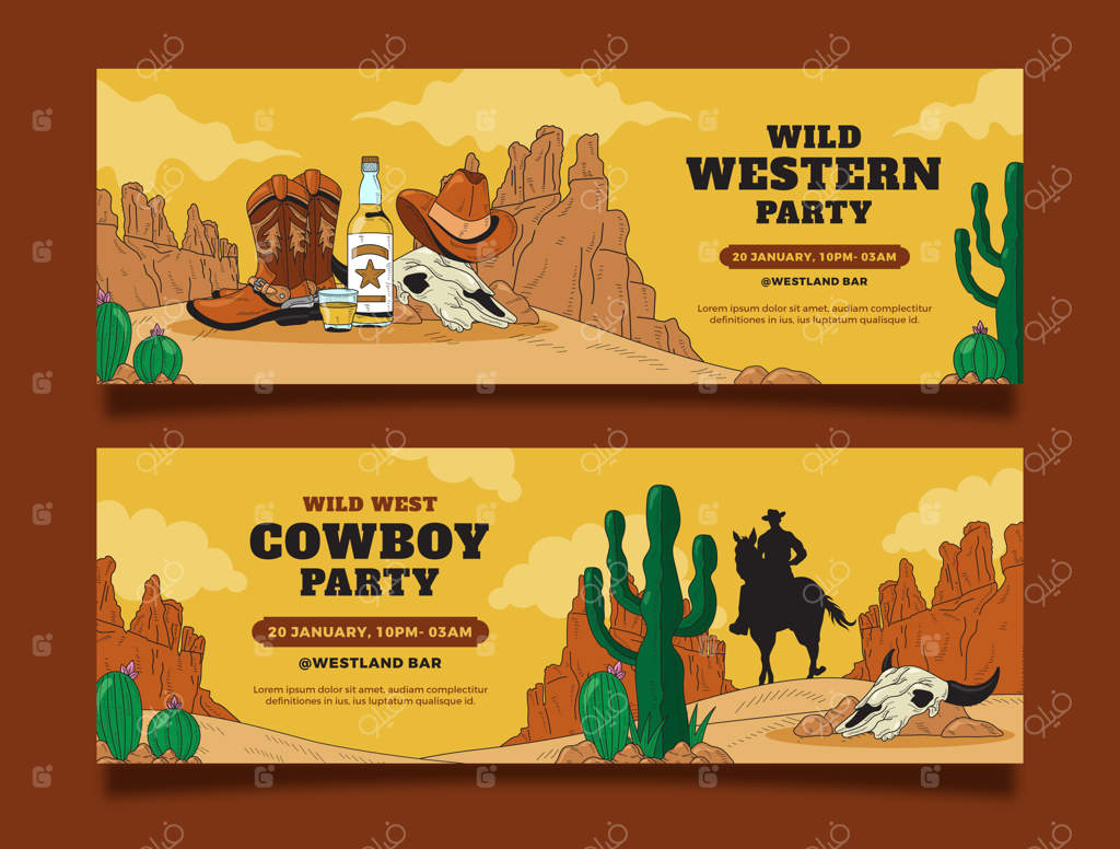 بنر افقی مهمانی کابوی با طراحی دستی